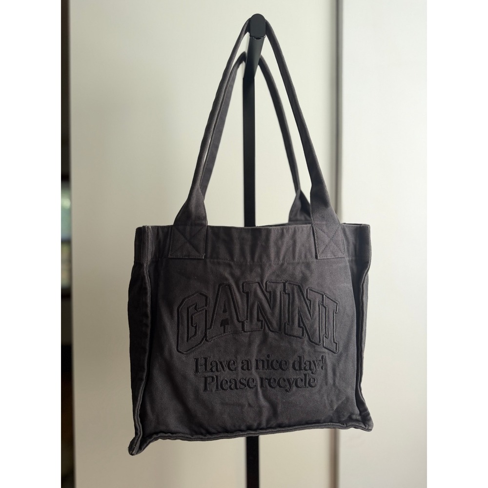 GANNI Black Denim Large Tote - One Size - Black